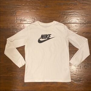 Nike Kids White Long Sleeve Shirt with Black Swoosh Youth Large